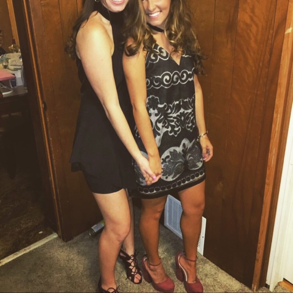 Nude & black lace dress